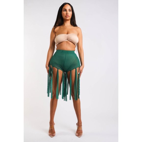 Boutique Pants - Women's Elastic Waist Casual Fringed Mesh Solid Sexy Shorts Size S, M, L